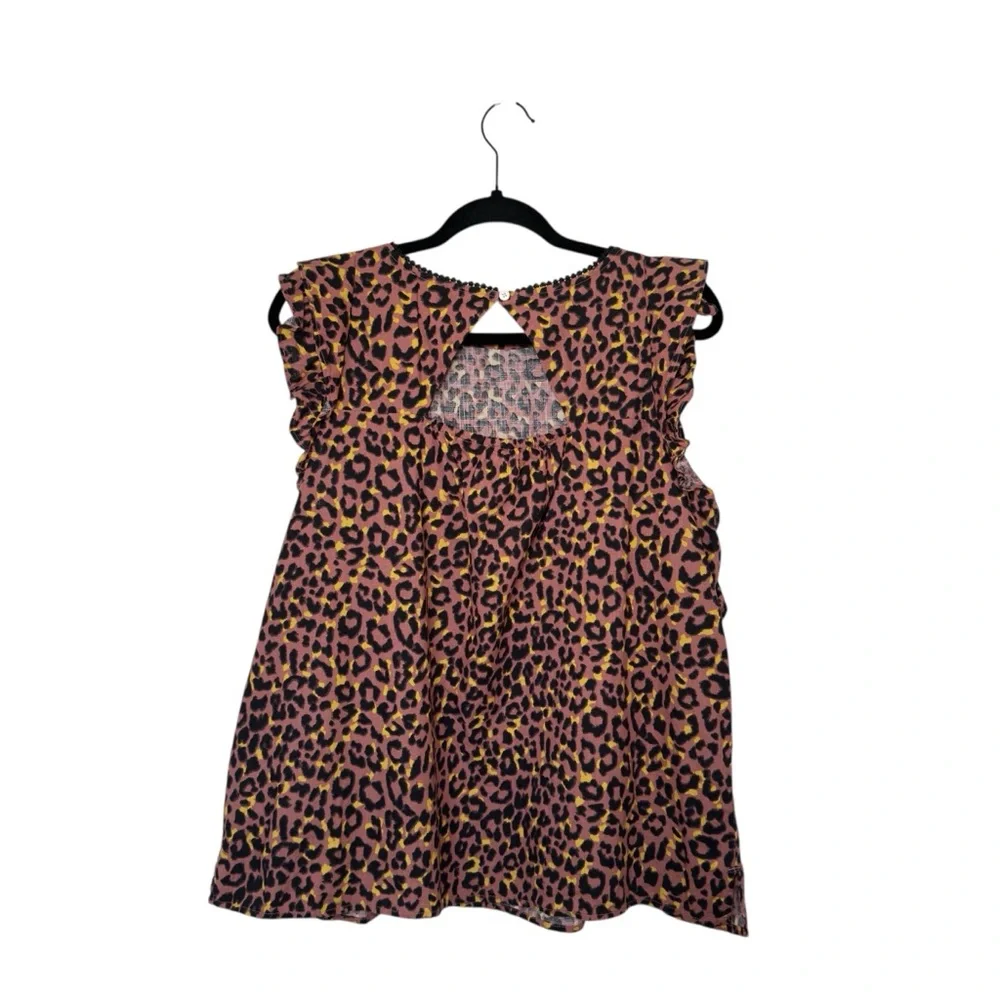 LOFT Large Leopard Print Cutout Back Cotton Ruffle‎ Shell Top - Picture 5 of 10
